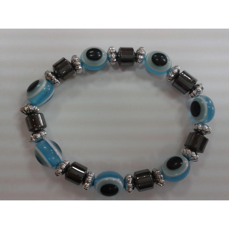 Pulsera Simil Cristal Ojo Turco Celeste (Contra Mal de Ojo) (Elastica) (HAS)