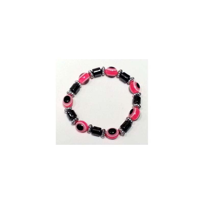 Pulsera Simil Cristal Ojo Turco Rosa (Contra Mal de Ojo) (Elastica) (HAS)