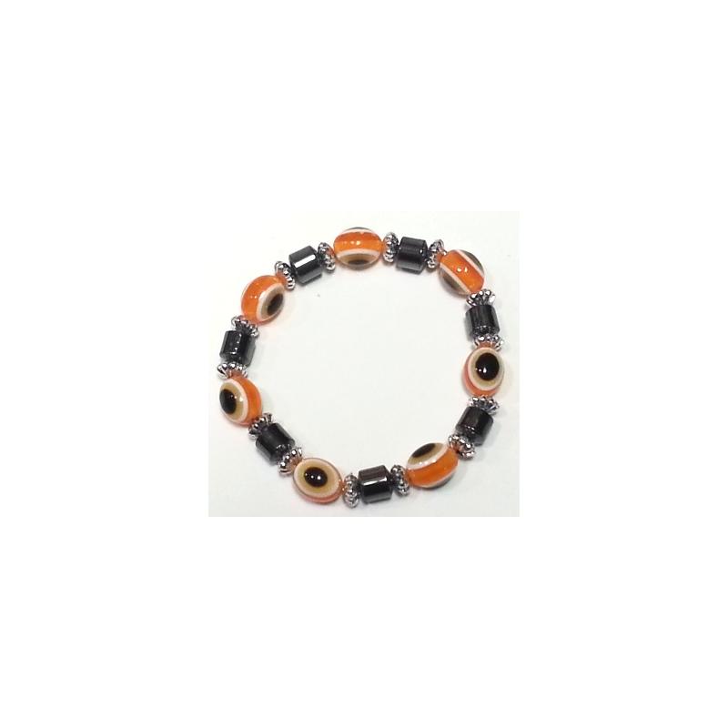 Pulsera Simil Cristal Ojo Turco Naranja (Contra Mal de Ojo) (Elastica) (HAS)