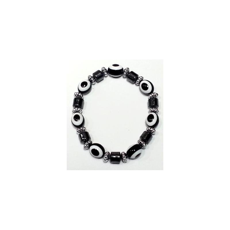 Pulsera Simil Cristal Ojo Turco Negro (Contra Mal de Ojo) (Elastica) (HAS)