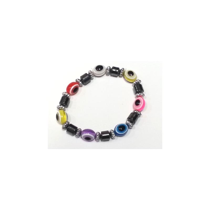 Pulsera Simil Cristal Ojo Turco con Hematite Multicolor (Contra Mal de Ojo) (Elastica) (HAS)