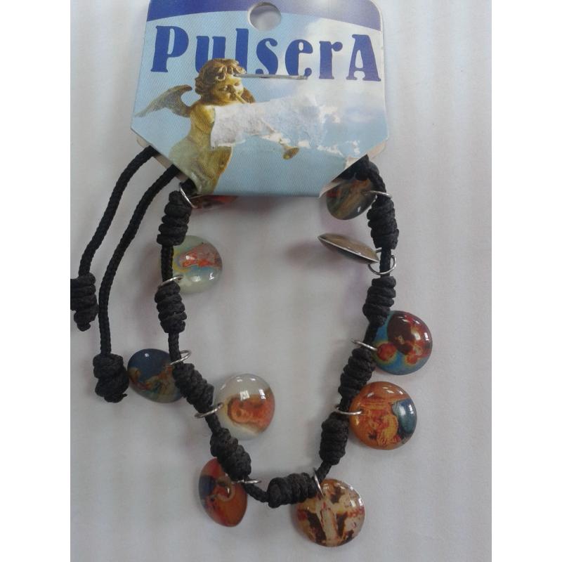 PULSERA Hilo Trenzado Motivos Santos (Negra) (Ajustable)