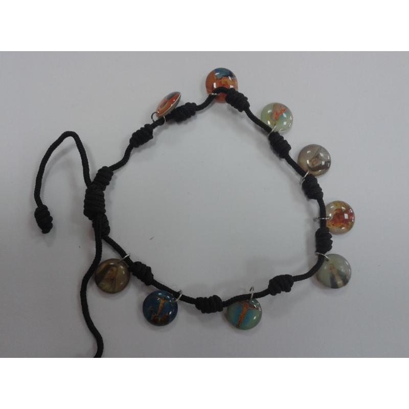 Pulsera Hilo con Nudos Motivos Santos (Marron) (Ajustable)