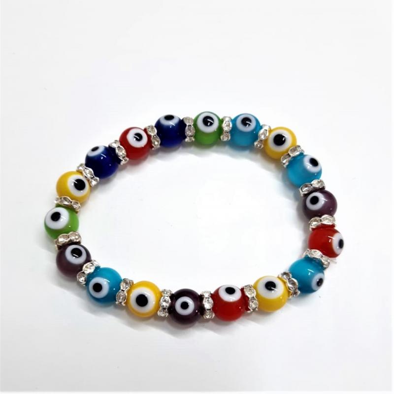 Pulsera Cristal Ojo Turco Multicolor con Zirconita (8 mm) (HAS)