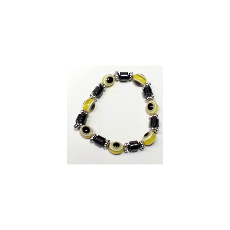 Pulsera Simil Cristal Ojo Turco Amarillo ( Contra Mal de Ojo ) ( Elastica) (HAS)