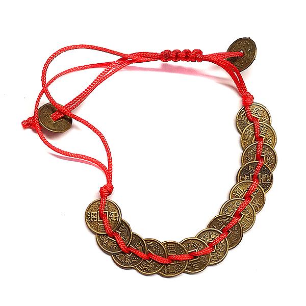 Pulsera Monedas I Ching Doradas Hilo Rojo (Ajustable)