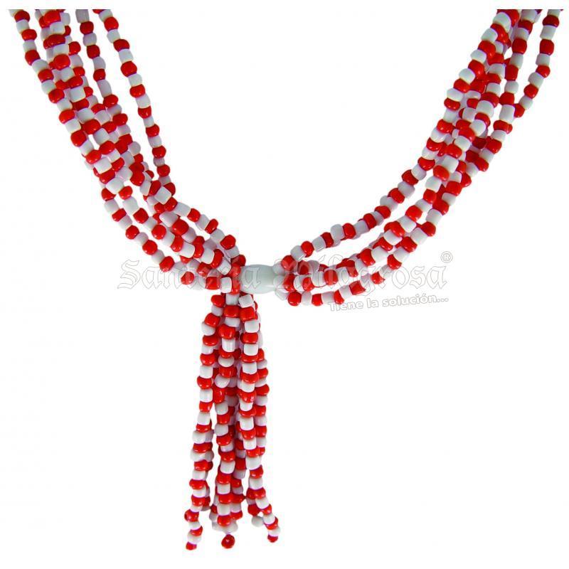 Collar Santeria Mazo Chango (Simple) (Blanco-Rojo)  (100 a 160 cm)