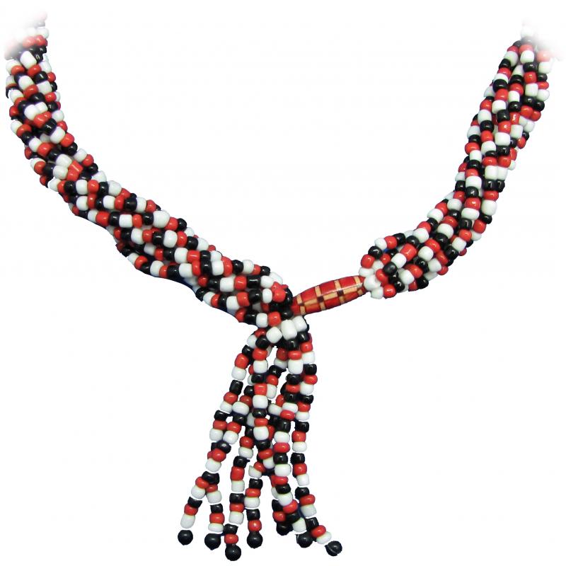 Collar Santeria Mazo Eleggua Eshu Bi (Simple) (Blanco-Negro-Rojo) (140 a 160 cm)