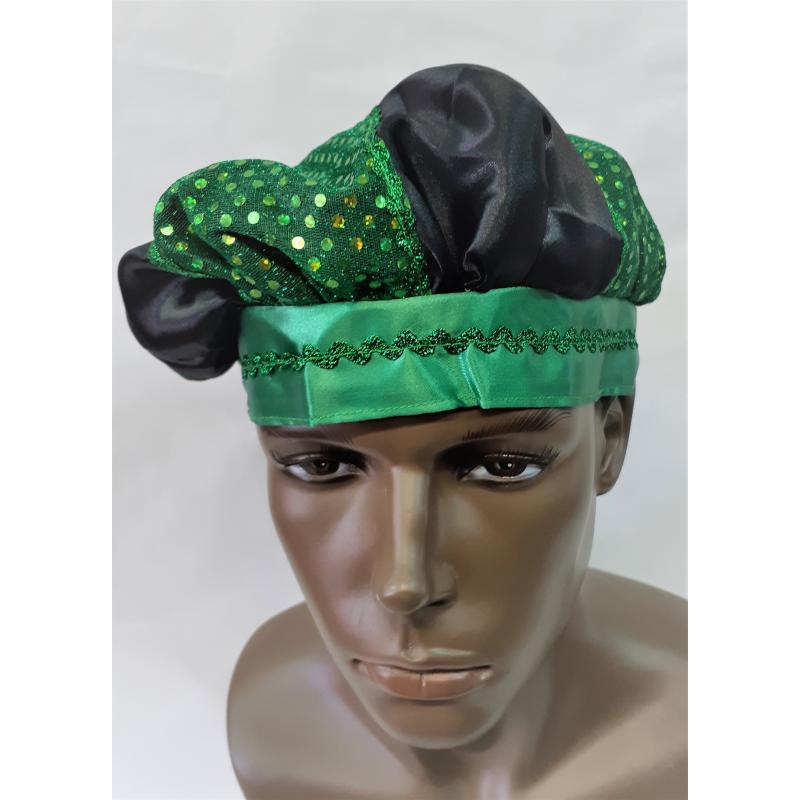 Gorro Santero Decorado Verde y Negro 54 cm Elastico (Oggun)