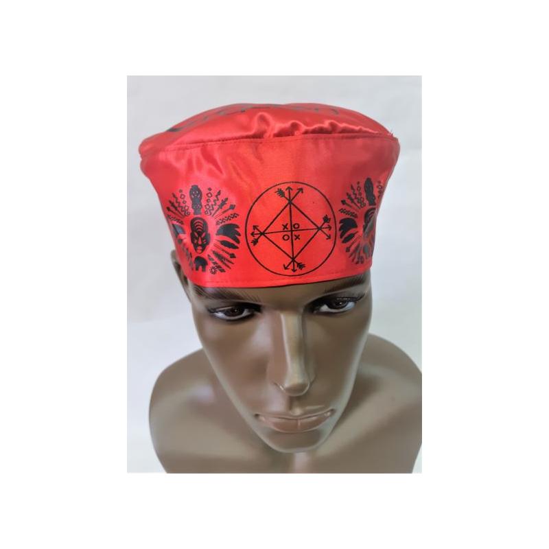 Gorro Santero Lucero 54 cm Elastico (Rojo Negro)(Dibujos Impresos) Eleggua