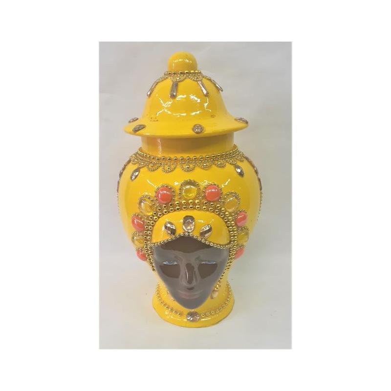 Tibor Ceramica con Mascara 34 x 20 cm  Amarillo liso (Ochun )(Sin Concha)