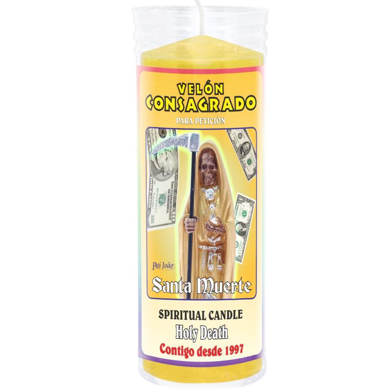 VELON CONSAGRADO Santa Muerte (Amarillo) 15 x 5.5 cm