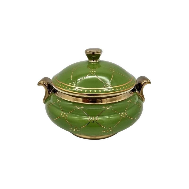 Sopera Porcelana Ibeyis 12 x 17 cm (Verde con dorado)