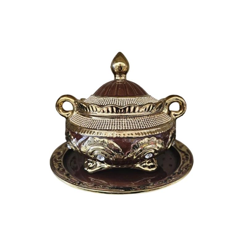 Sopera Porcelana Oya 23 x 28 cm + Plato (Marron detalles dorados y cristales)