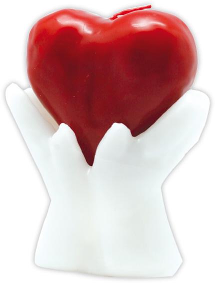 Vela Forma Corazon con Manos 9 cm. (Blanco-Rojo)