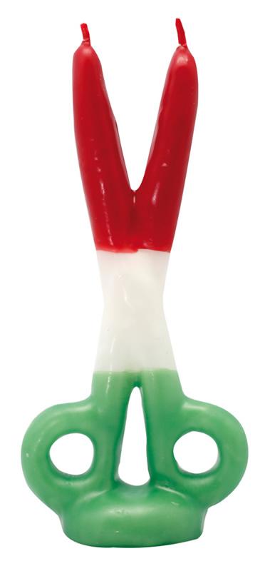 Vela Forma Tijera San Jorge 16 cm (Rojo - Blanco - Verde)