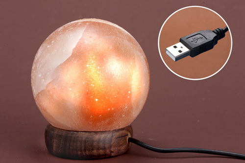 LAMPARA DE SAL ESFERA 0,5-0,7 KGS, 8 X 8.5 CM CON USB PARA ORDENADOR . (cambia de color)