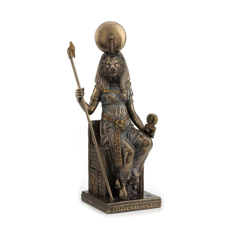 Imagen Sekhmet 20 cm Trono Dorado Viejo (Resina Premium)