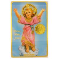 Estampa con Medalla grabada Divino Niño Jesus 6 x 9 cm.