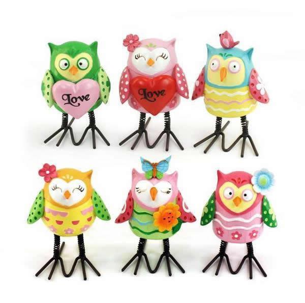 Buho Resina Piernas Articuladas Metal 9 x 6 cm (Varios Colores) (C12)