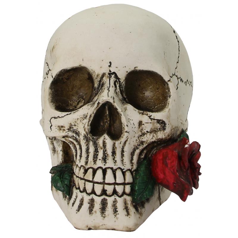 Imagen Craneo Calavera con Rosa  16 x 14 x12 cm (resina)