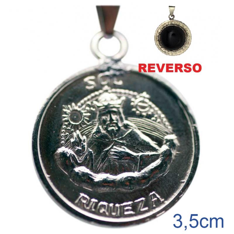 Amuleto Obsidiana Zodiacal con Rey Salomon  3.5 cm (Talisman Riqueza-Sol)