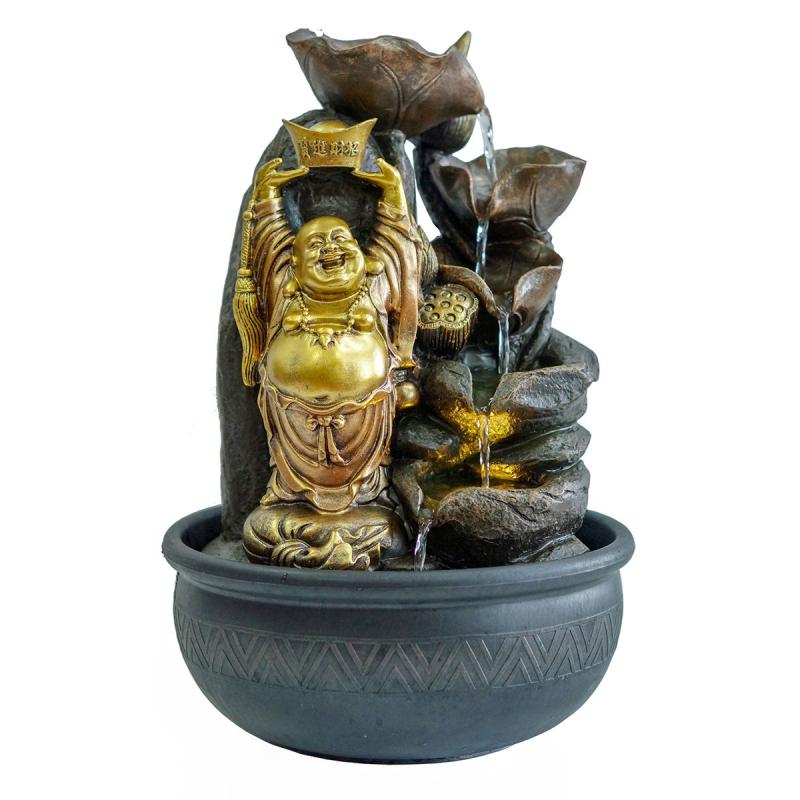 Fuente Resina Buda Feliz 26,50 x 26,50 x 38 cm (Dorado Viejo)