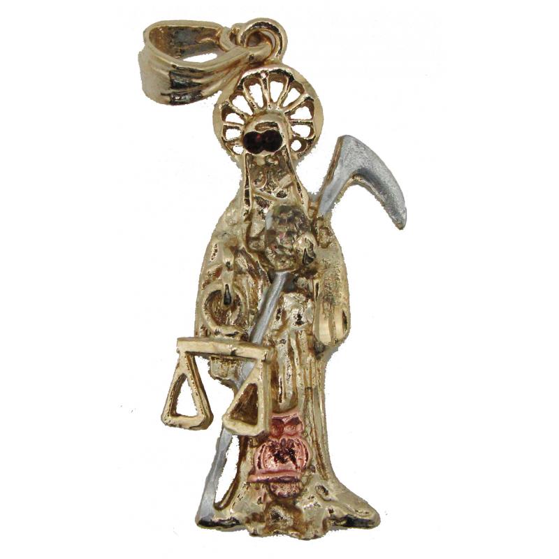 Amuleto Santa Muerte Tumbaga Balanza Movible 3 Metales 04 cm - c/ Bola