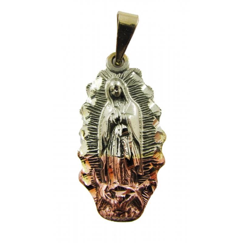 Amuleto Guadalupe o Lupita Tumbaga Figura Relieve con Aura 3 metales 4 cm