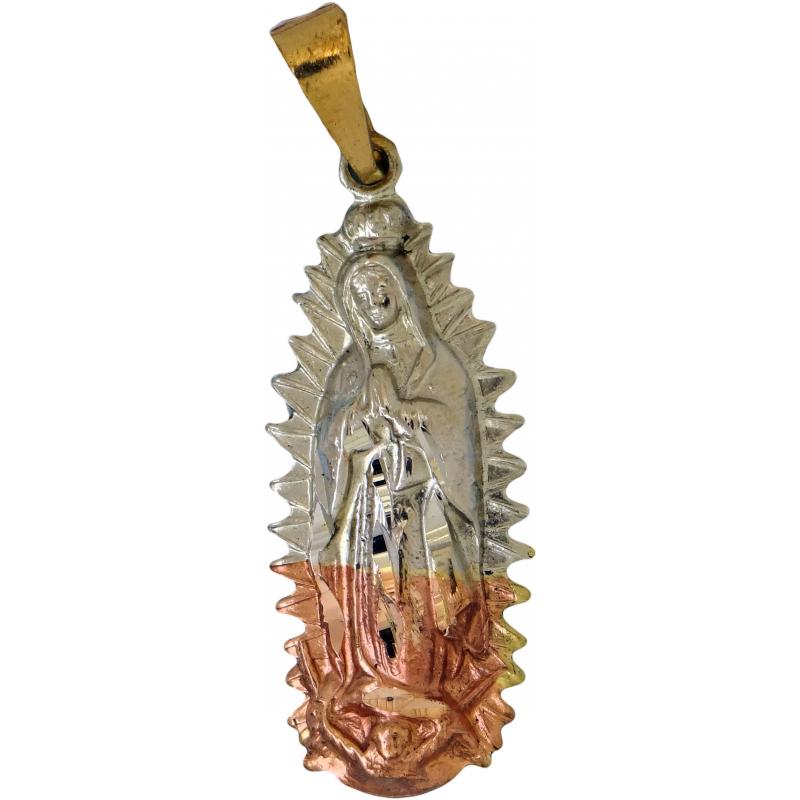 Amuleto Guadalupe o Lupita Tumbaga Figura Relieve con Aura 3 metales 3.5 cm