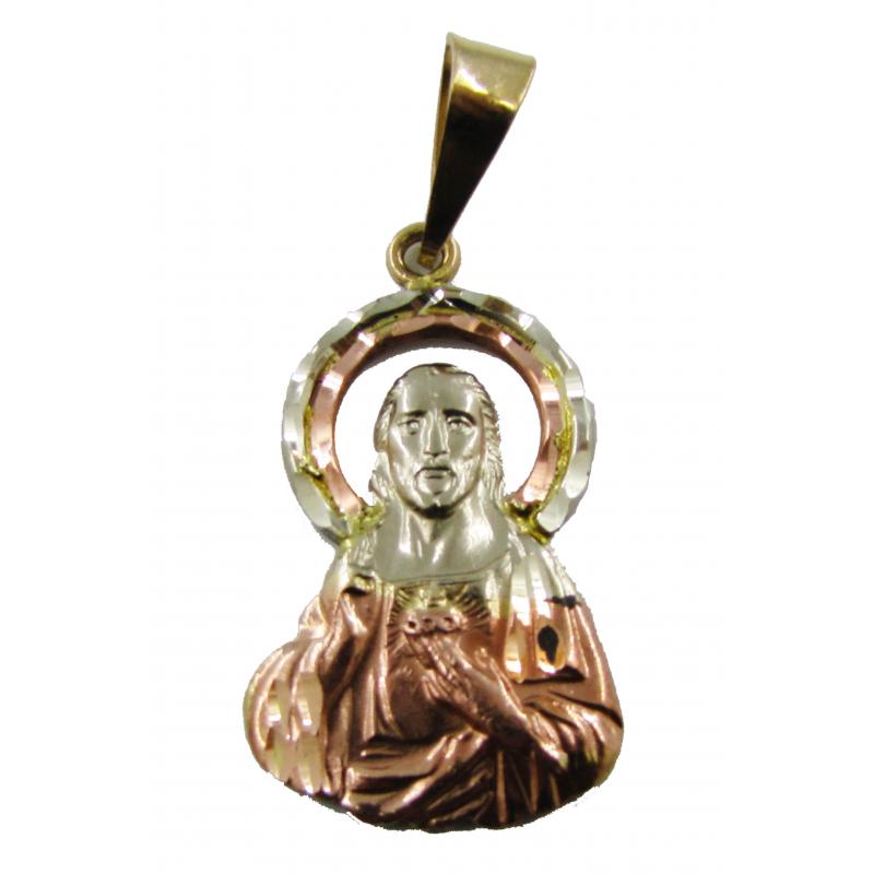 Amuleto Corazon de Jesus Busto con aureola Tumbaga 3 Metales 3.5 cm