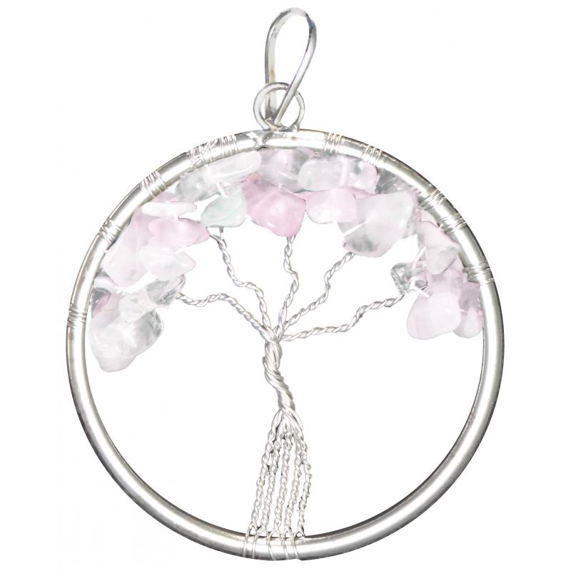 Amuleto Arbol de la Vida Chakra IV Cuarzo Rosa  (Diametro 4 cm)