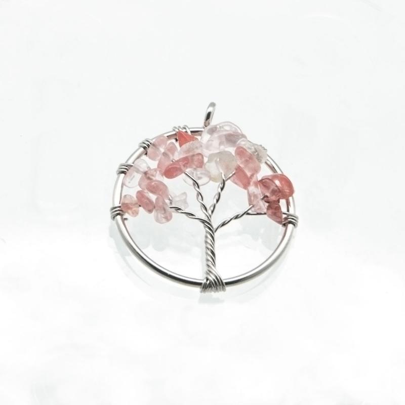 Amuleto Arbol de la Vida Chakra IV Cuarzo Rosa  (Diametro 3 cm)