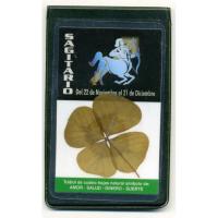 Amuleto Trebol 4 hojas Natural + Zoodiaco Sagitario