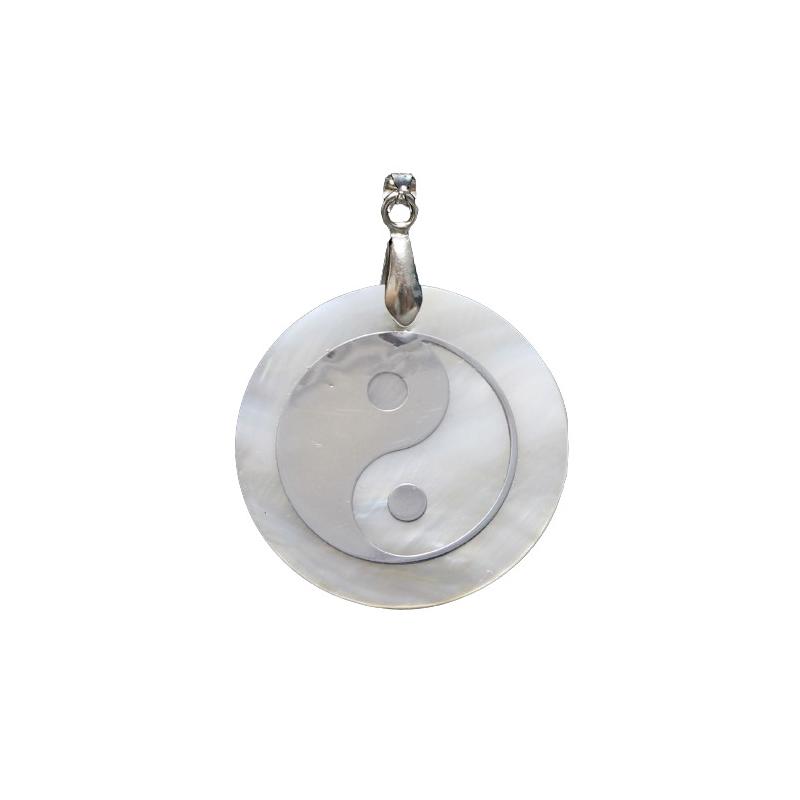 Amuleto Yin Yang 3 cm (Acero Plateado incrustado en Nacar)