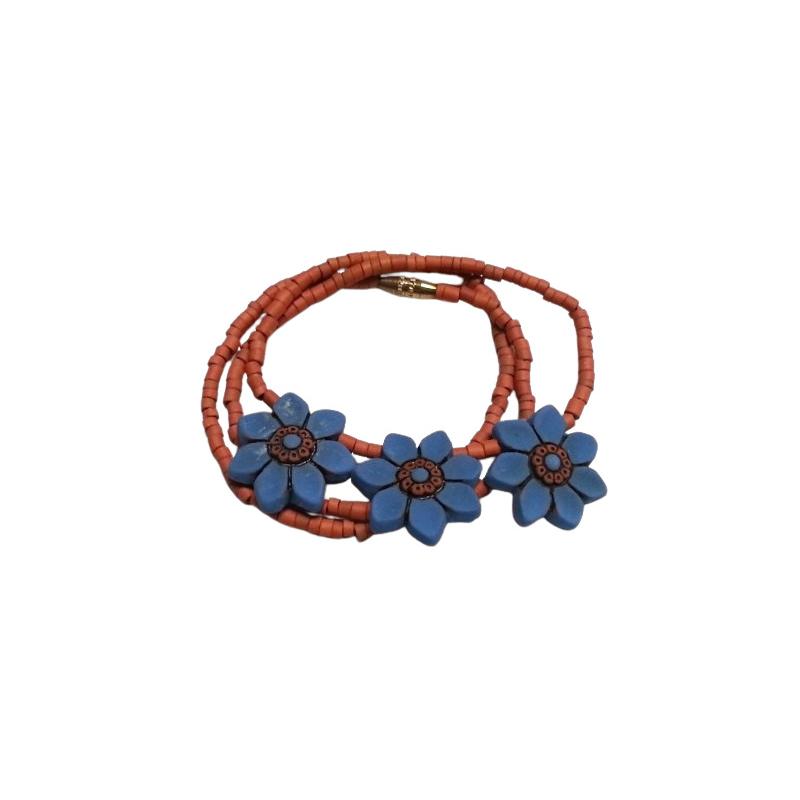 Collar Terracota 3 Flores Azules