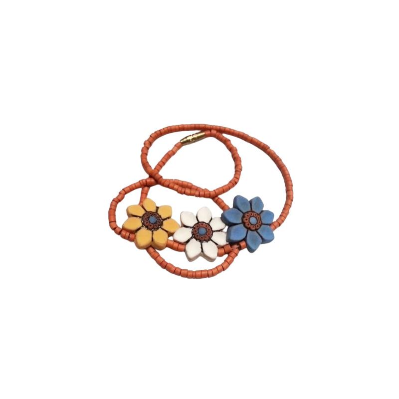 Collar Terracota 3 Flores (Azul. Amarillo y Blanco )