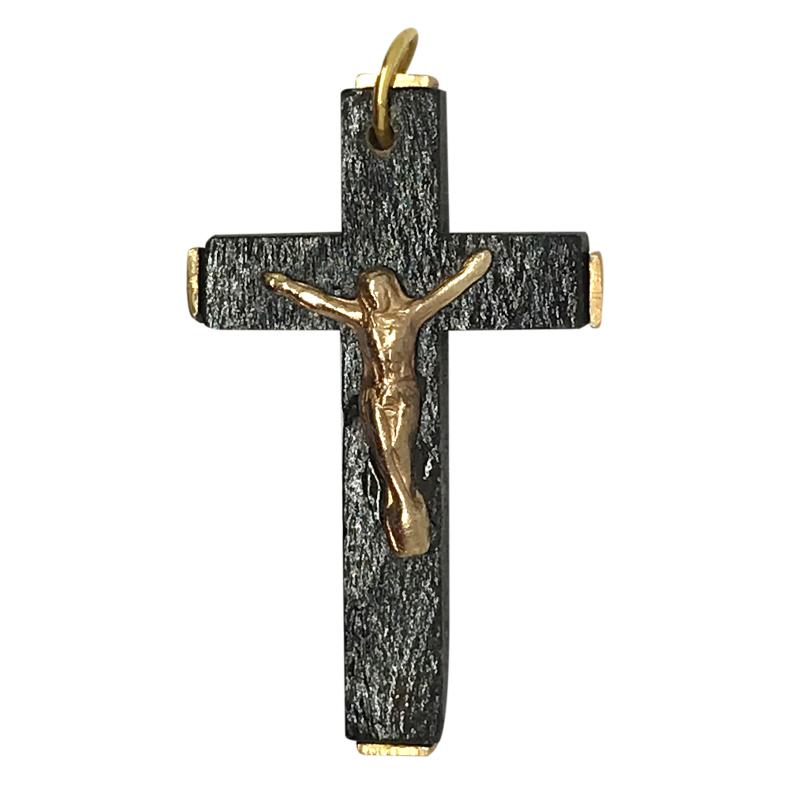 Cruz madera y metal con Cristo 4,5 cm reverso cruz en dorado