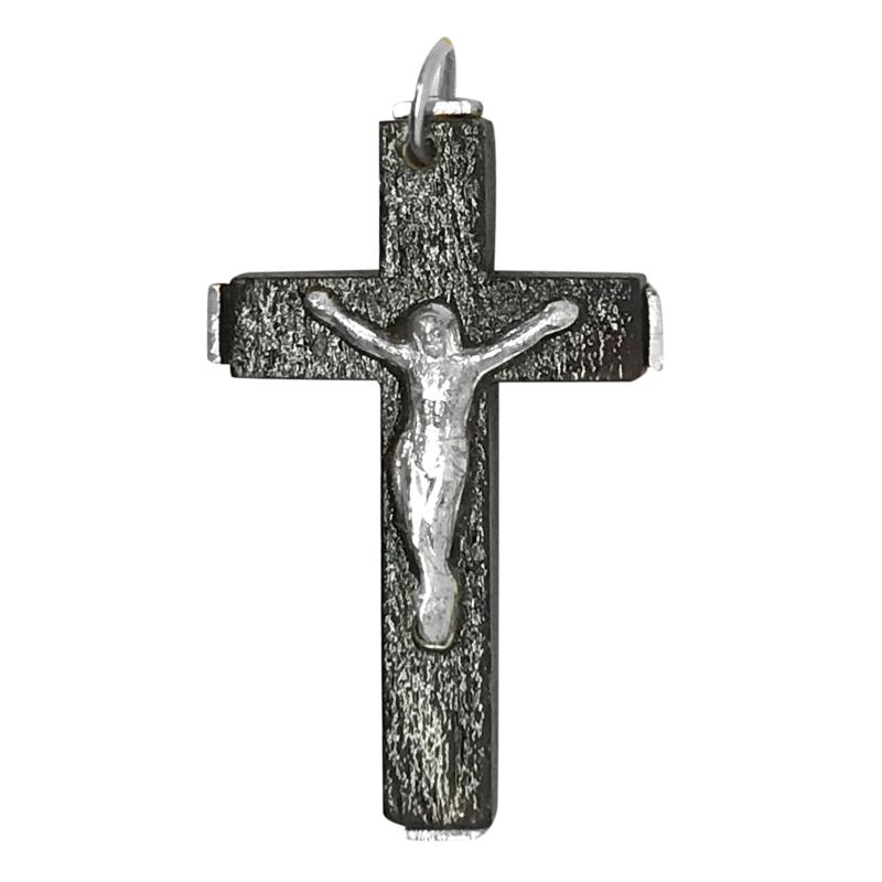 Cruz madera y metal con Cristo 4,5 cm reverso cruz en plateado