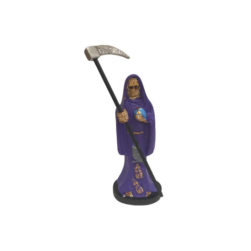 Imagen Santa Muerte 15 cm Morado - Amuleto Semillas (Resina Extra)