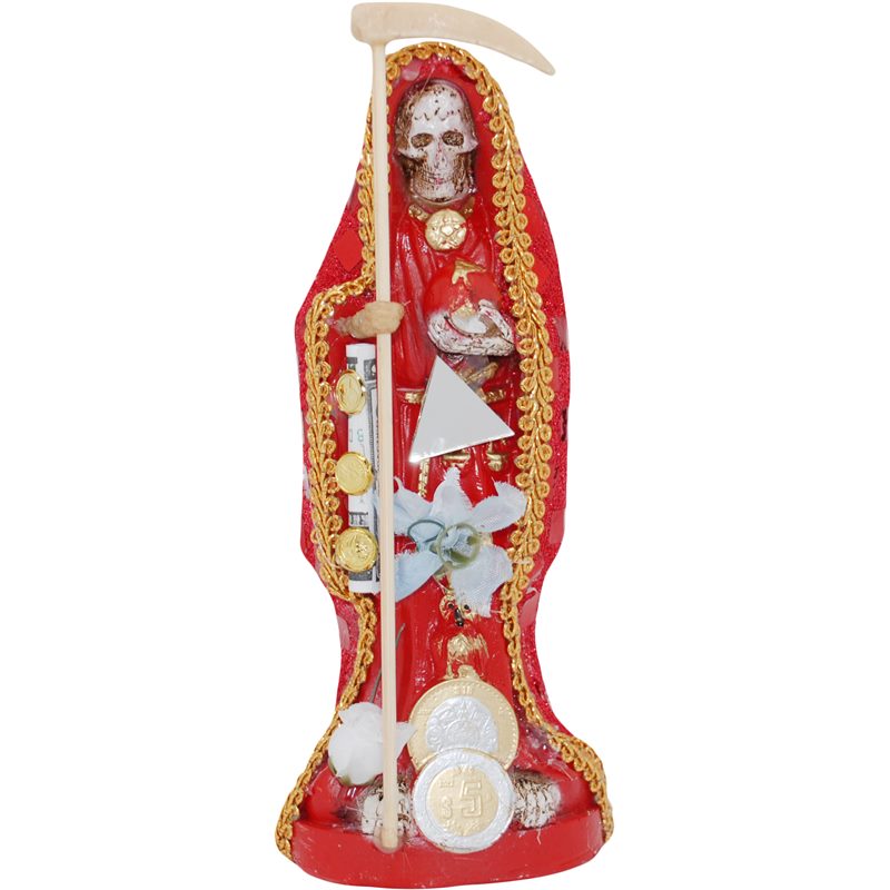 Imagen Santa Muerte Vestida 20 cm. (Roja) (c/ Amuleto Base) Resina, Artesanal