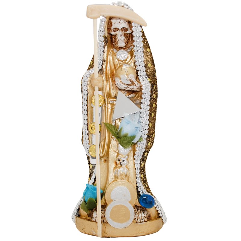 Imagen Santa Muerte Vestida 20 cm. (Dorada) (c/ Amuleto Base) Resina, Artesanal