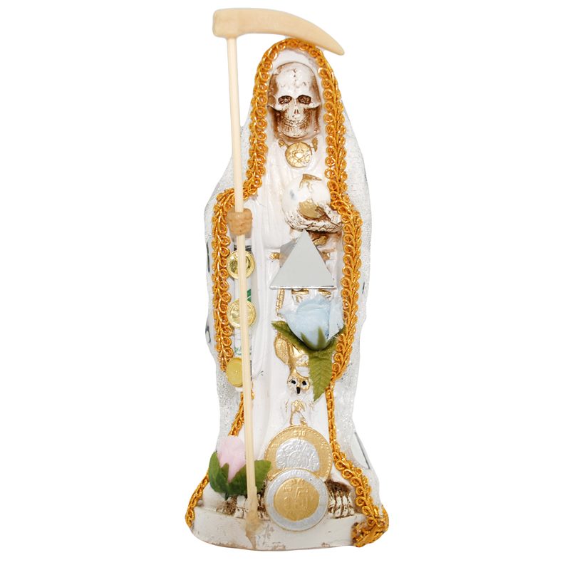 Imagen Santa Muerte Vestida 20 cm. (Blanca) (c/ Amuleto Base) Resina, Artesanal