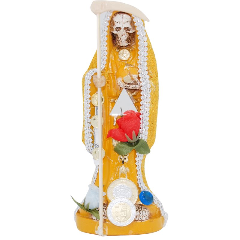 Imagen Santa Muerte Vestida 20 cm. (Amarilla) (c/ Amuleto Base) Resina, Artesanal