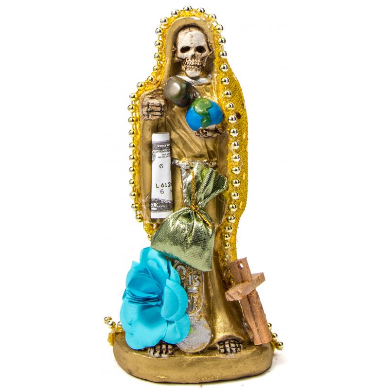 Imagen Santa Muerte Vestida 15 cm (Amarilla) (c/ Amuleto Base) - Resina, Artesanal