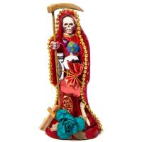 Imagen Santa Muerte Vestida 15 cm (Roja) (c/ Amuleto Base) - Resina, Artesanal