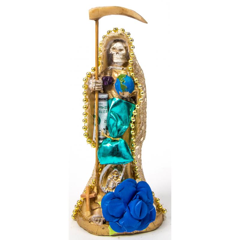 Imagen Santa Muerte Vestida 15 cm (Dorada) (c/ Amuleto Base) - Resina, Artesanal