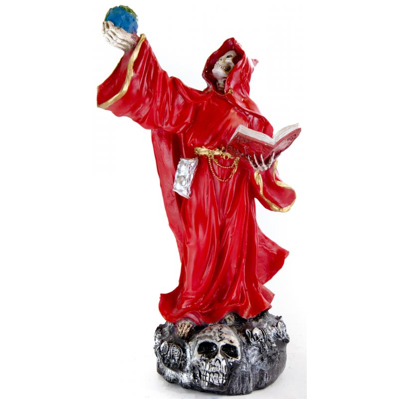 Imagen Santa Muerte Libro y Mundo 40 cm (Roja) (c/ Amuleto Base)  - Resina