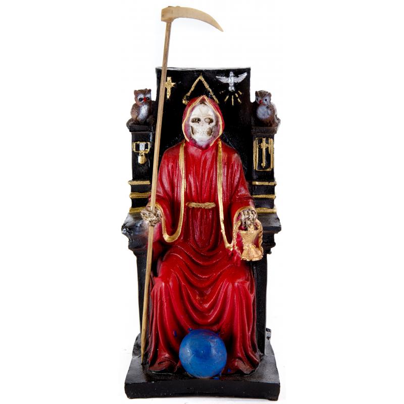 Imagen Santa Muerte sobre Trono Imperial 22 cm (Roja) (c/ Amuleto Base) - Resina