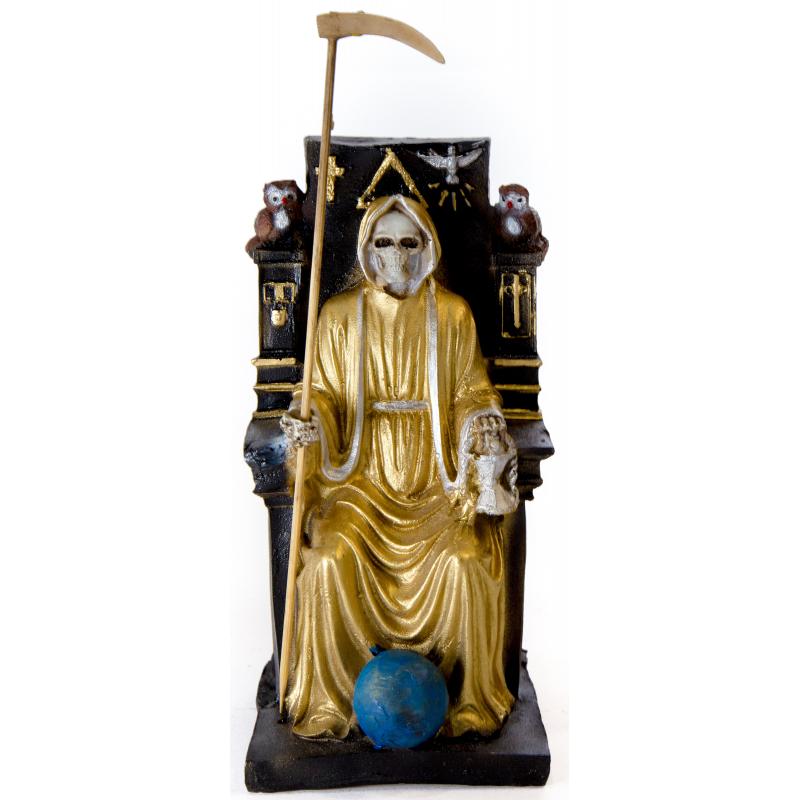 Imagen Santa Muerte sobre Trono Imperial 22 cm (Dorada) (c/ Amuleto Base) - Resina